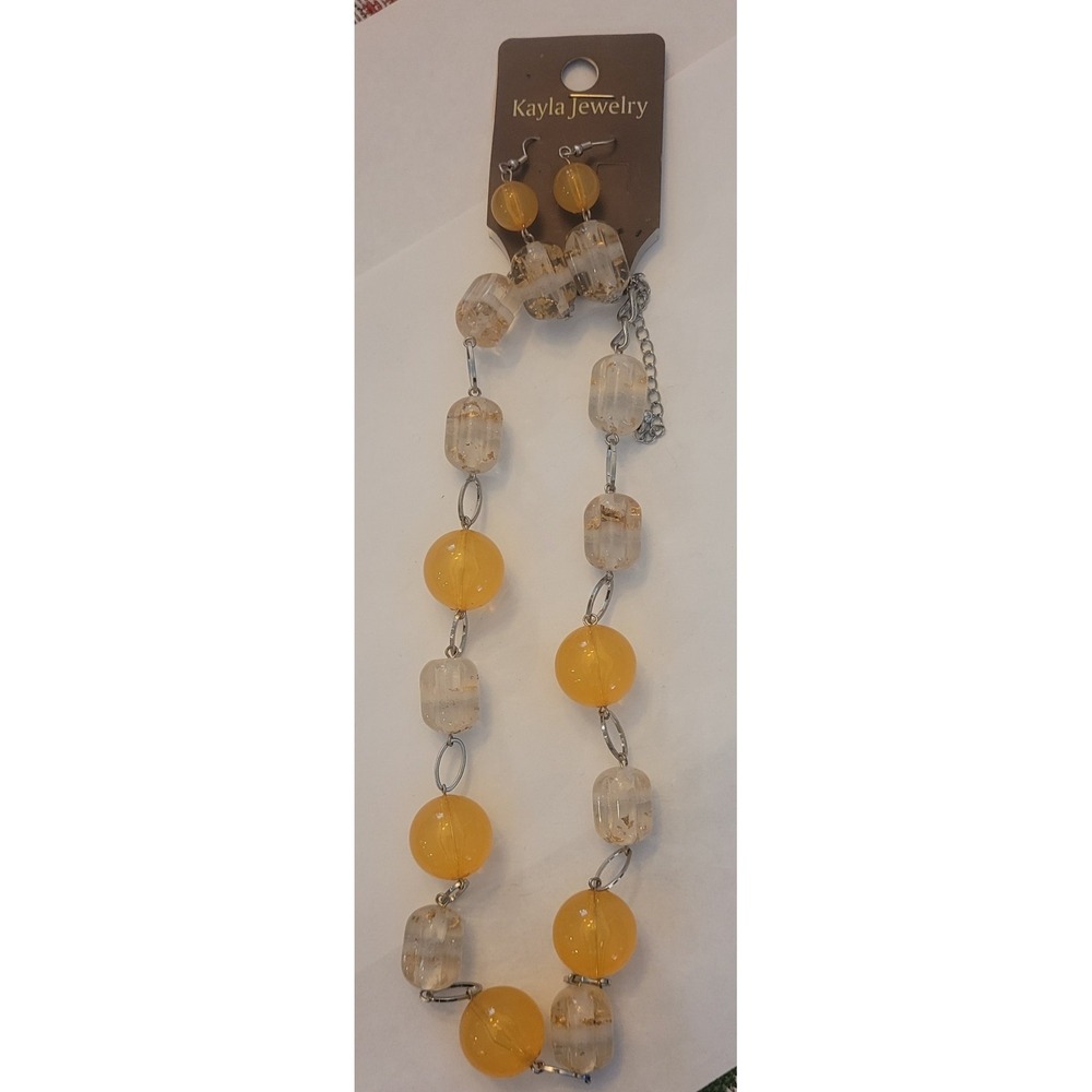 New Kayla Earrings 18" Necklace Set Yellow and Gold Glitter